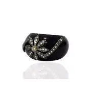 0.54ct Diamond Black Enamel Vintage Look Ring 925 Sterling Silver