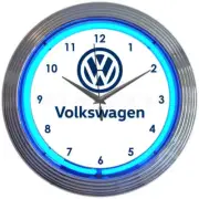 Volkswagen VW White & Blue Neon Light Up Garage Man Cave Wall Clock
