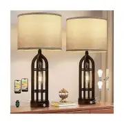 Table Lamp for Living Room - Grey Farmhouse Lamps for Night Stands with USB C...