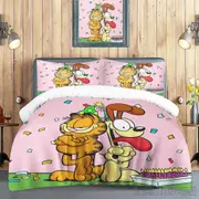 v1467 Bed Sheets Cartoon Cat Bed Covers Bedding Set,Modern Printed Piece Set Queen Comforter Sets Garfield Bed Linen 3-Piece Bedding Set (1 Duvet Cov