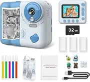 BYVCUI Kids Instant Camera Print Photo Children Digital Camera Toys Gift Kids Camera 1080P HD Photo Video Selfie from 32g Memory Card Three Rolls of Printer Paper Girls Boys Gifts Age 8-10 (Blue)