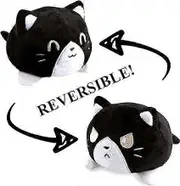 Cat Plush Toys, Reversible Cat Plush Toys, Double Sided Cat Plush Toy, Cute Emotion Cat Plush Toys, Creative Toy Gifts for Children, Family (Black+Whi