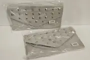 Set of 2 Xhilaration Skull Clutch Purse (10" x 6") w/Strap - Grey (NEW)