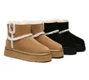EVERAU® UGG Boots Women Sheepskin Wool Shearling Lined Ankle Platform Schunck - Chestnut / AU Ladies 9 / AU Men 7 / EU 40