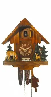 Cuckoo Clock Black Forest House, Deer, Bench 1.0322.01.C NEW
