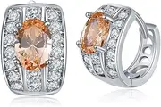 [Zhang Trading] 18K White Gold Plated Oval Cut Micro Inlay Zirconia Small Hoop Earrings