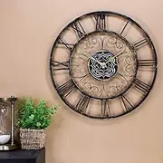 Outdoor Garden Clock,18.5 Inch Large Wall Clock European Retro Style Roman Numerals Wrought Iron Hollow Out Black Rustic Wall Clock Indoor Outdoor Garden Decorative Wall Clock