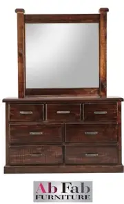 COBAR DRESSER DRESSING TABLE CONSTRUCTED CHEST 7 DRAWER TIMBER RUSTIC WALNUT