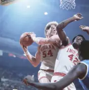 Indiana's Kent Benson and Scott May in action vs UCLA St Louis MO- Old Photo