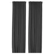 KORGMOTT block-out curtains, 1 pair, dark grey/with heading tape, 145x250 cm