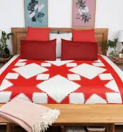 Red & White Feathered Edge Star- Bold Graphic look FINISHED QUILT