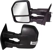 AERDM New Pair Towing Mirrors fit 2015-2020 Ford F150 Pickup Truck with Auxiliary/Puddle Lights Signal Indicator and arrow light Power Heated Black Housing
