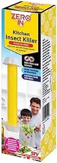 Zero In Kitchen Insect Killer. Adhesive Yellow Stick, 26 cm. Hang or Stand. Poison-Free. Controls Flies, Fungus Gnats, Fruit Flies, Mosquitoes and Bugs. Disposable