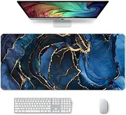 Auhoahsil Large Mouse Pad, XXL Desk Pad, Extened 35" x 15", Non-Slip Rubber Base, Stitched Edges, Superior Surface, Waterproof Keyboard Mat, Large Mousepad for Gamer, Office & Home, Dark Blue Marble