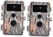 2-Pack Game Trail Deer Cameras 24MP 1296P H.264 MP4 Video No Glow Wildlife