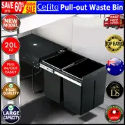 Cefito 2X20L Pull Out Bin Kitchen Double Dual Twin Bins Sliding Rubbish Basket