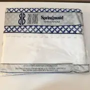NEW Bill Blass Springmaid No Iron Percale Queen Shadows Flat Sheet Blue Lattice