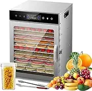 12/18 Tray Electric Food Dehydrator, Stainless Steel Dehydrator Food Dryer with Adjustable 35-90℃, 24h Timer, Food Clip Dried Fruit Jar, Fruit Dryer Machine for Herb, Meat 12 Layers