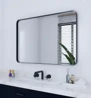 Black Bathroom Mirror for Wall, 28 X 40 Inch Rounded Rectangle Metal Framed Bath