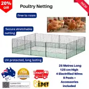 i.Pet Poultry Chicken Fence Netting Electric Wire 25M L x125CM H Posts Pegs
