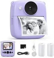 CalineGam Children's Camera Instant Camera 48MP Digital Camera with 32GB Card & Printing Paper, 1080P Video, Purple