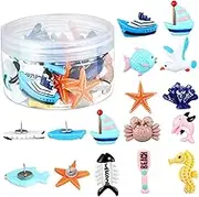 jojofuny 36Pcs Ocean Themed Push Pins for Photo Wall Decoration Cute Seahorse and Sailboat Design for Bulletin Boards DIY Projects and Map Marking