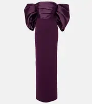 [Solace London] Solace London Arla off-shoulder twill and crêpe gown UK 4 burgundy