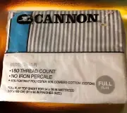 Cannon VTG Gray White Teal Stripe Percale Full Flat Bed Sheet Irregular