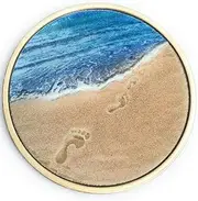 Footprints in The Sand Tropical Blue Color on Bronze Medallion Chip Pocket Token