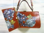 PATRICIA NASH ARDELLA TAN LEATHER METAL FRAME SATCHEL PURSE & WALLET SET - NWT