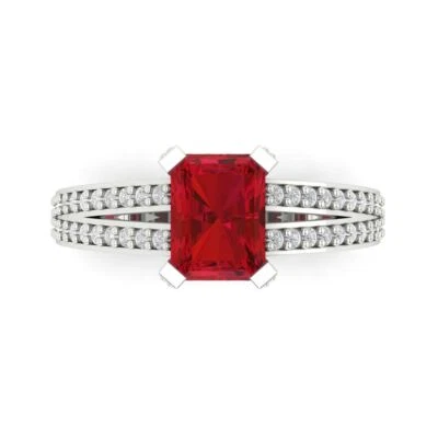 2.45Ct Emerald Cut Pink Tourmaline Solid Gold Engagement Promise Statement Ring
