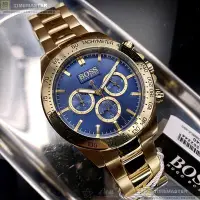 在飛比找Yahoo!奇摩拍賣優惠-BOSS手錶,編號HB1513340,44mm金色圓形精鋼錶