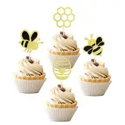 36 PCS Bumble Bee Cupcake Toppers Glitter Bee Gender Reveal Honeycomb Cupcake