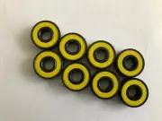 8 PCS 608-2RS ABEC 5 Skateboard Bearings, BLACK RINGS, Yellow Seals