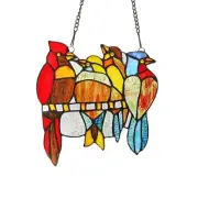 Stained Glass Red Bird Window Panel Handcrafted Tiffany Style 9" x 9" Suncatcher