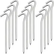 DkOvn 12/24/48/96 Pack Tent Pegs, Aluminum Hexagon Rod Stakes with Hook, 7" x 0.25", Silvery