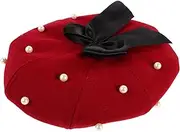 [Holibanna] Elegant Beret with Ponytail Hole French Newsboy Cap Soft Artificial Wool Beret Hat for Halloween Dark Red