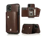 Case for iPhone 11, Leather Wallet Case With Card Pockets Back Flip Shockproof Cover Case-Brown