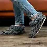 Men's Knit Fabric Warm Home Slippers, Fuzz Lined Soft-sole Slip On Indoor Shoes,