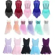Girls Kids Roller Skating Ballet Dance Leotard Dress Latin Performance Dancewear