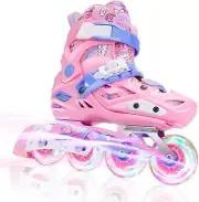 GVDV Light-Up Roller Skates Inline Blades Adjustable 4Y-6Y Kids Girls Pink NEW!