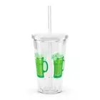 New 16oz Acrylic Tumbler w/Screw on Lid & Straw Green Beer Design Double Wall
