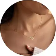 [MOMOL] Sideways Gold Initial Necklace for Women, 18K Gold Plated Stainless Steel Dainty Letters Name Necklace Personalized Gift