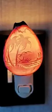 Carved Tigre Cowrie Palm Tree Night Light Ocean Scene Plug In Beach Decor