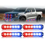 4 PCS Red Blue 6 LED Strobe Warning Emergency Light, LED Surface Mount Strobe...