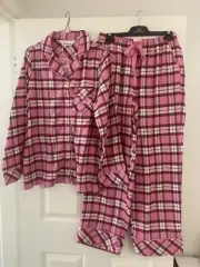 Peter Alexander Ladies Pink/Berry Check Flannelette Pyjama Set Small