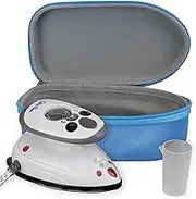 The Quilted Bear Mini Iron - Lightweight Mini Travel Iron with Steam Function, Ceramic Sole Base Plate & Temperature Gauge for Quilting, Craft & Travel (Blue Case)