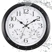 Vigorwise 15 Inch Outdoor Clock, Black Metal-Frame Outdoor Clocks Waterproof, Silent Outdoor Wall Clock for Garden Patio Pool
