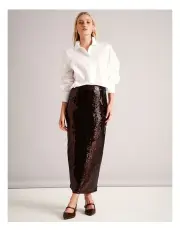 [Basque] Sequin Maxi Skirt in Brown