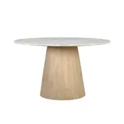 [James Lane] Odin Toronto Marble & Mango Wood Round Dining Table - 130cm